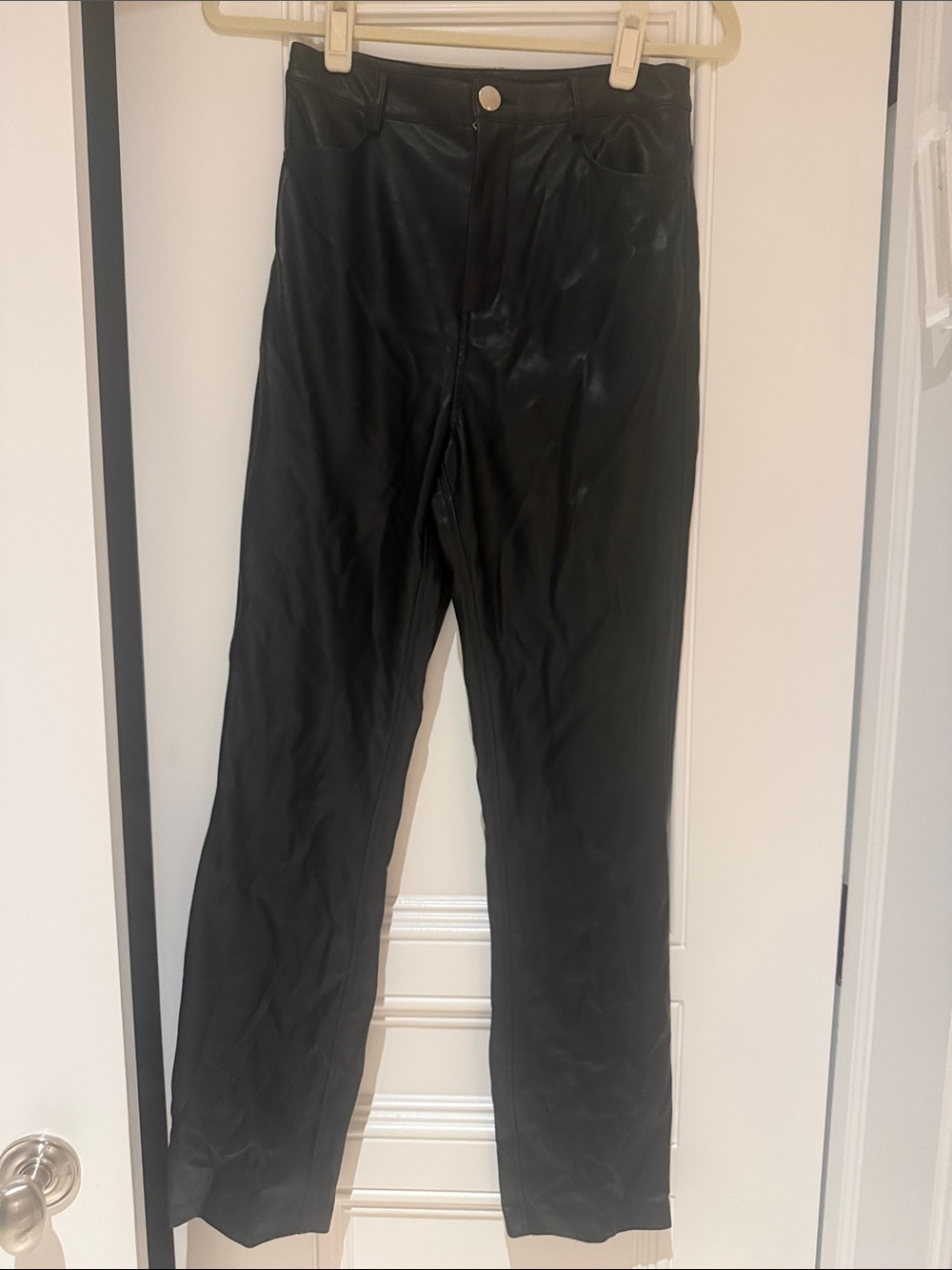 NBD Black Faux Leather Straight-Leg Pants